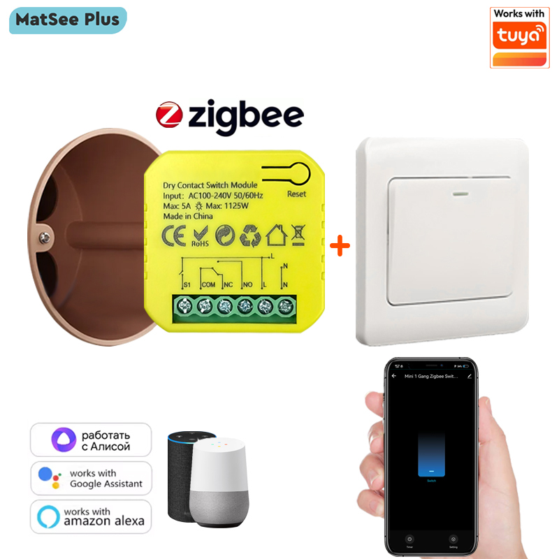 Smart Home Plus - スマート ZigBee ドライコンタクトスイッチリレー 5A モジュールアプリリモートコントロールタイミング AC100-240V