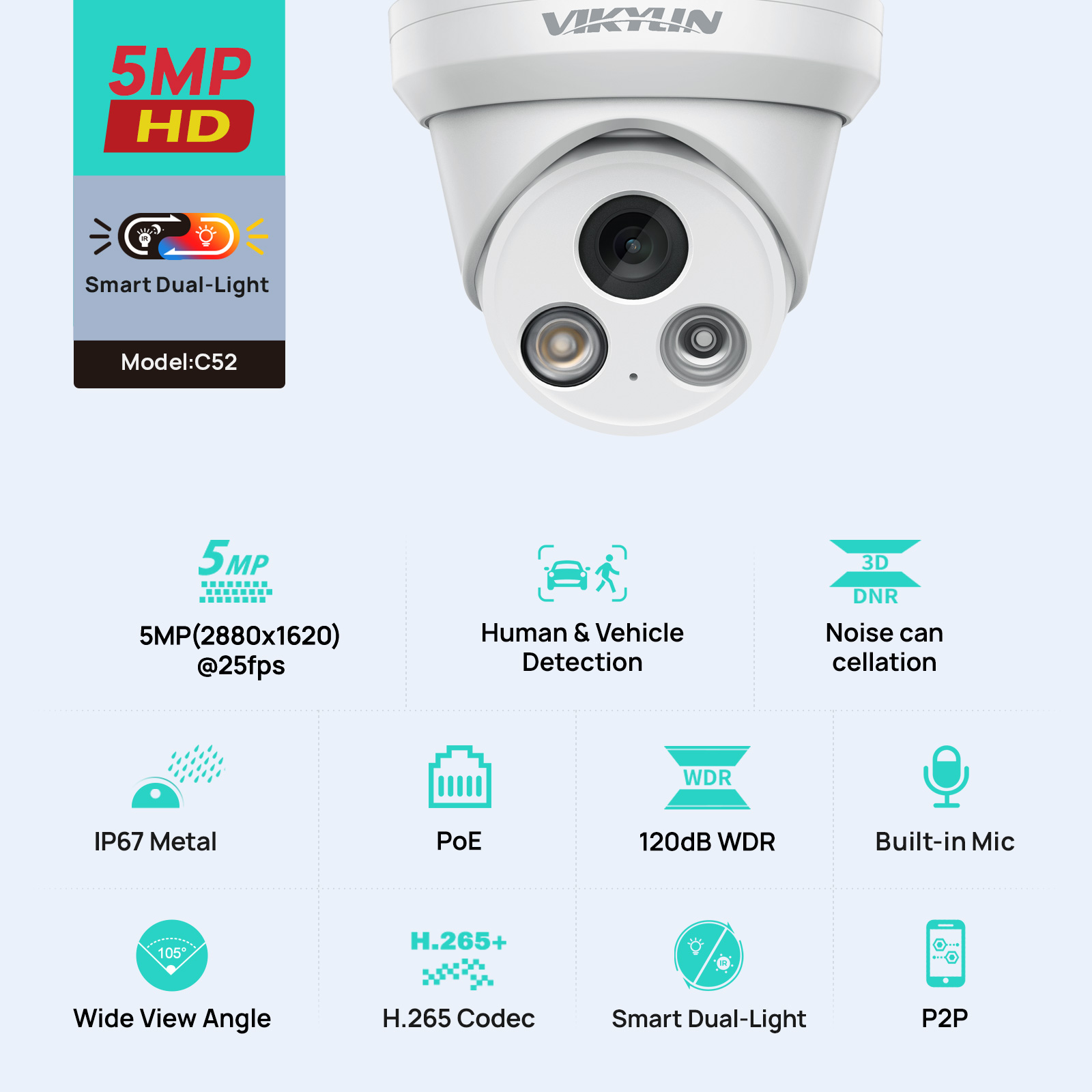 Smart Home Microsoft - VIKYLIN 5MP スマートデュアルライト IP カメラ屋外 POE