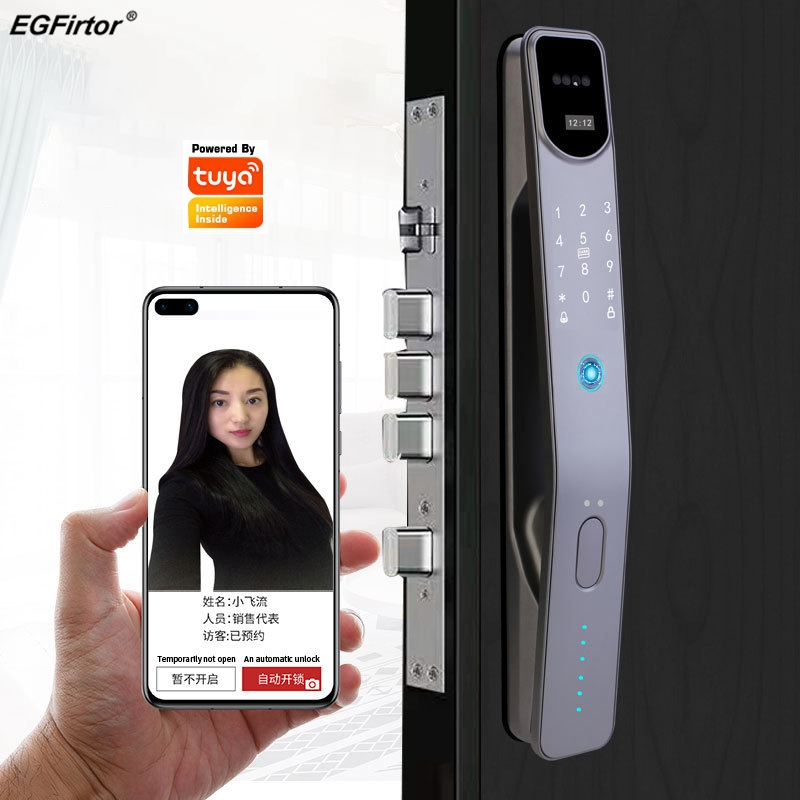 Smart Home Door Lock - Tuya-電子指紋スマートドアロック,3D,顔認識,アプリケーションによるリモコン,盗難防止,家庭用デジタルロック