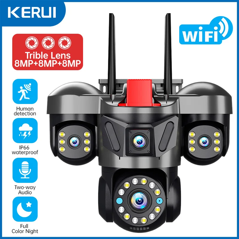 Smart Home Camera Ezviz - KERUI 12K 24MP 屋外 WiFi カメラトリプルレンズホームセキュリティ