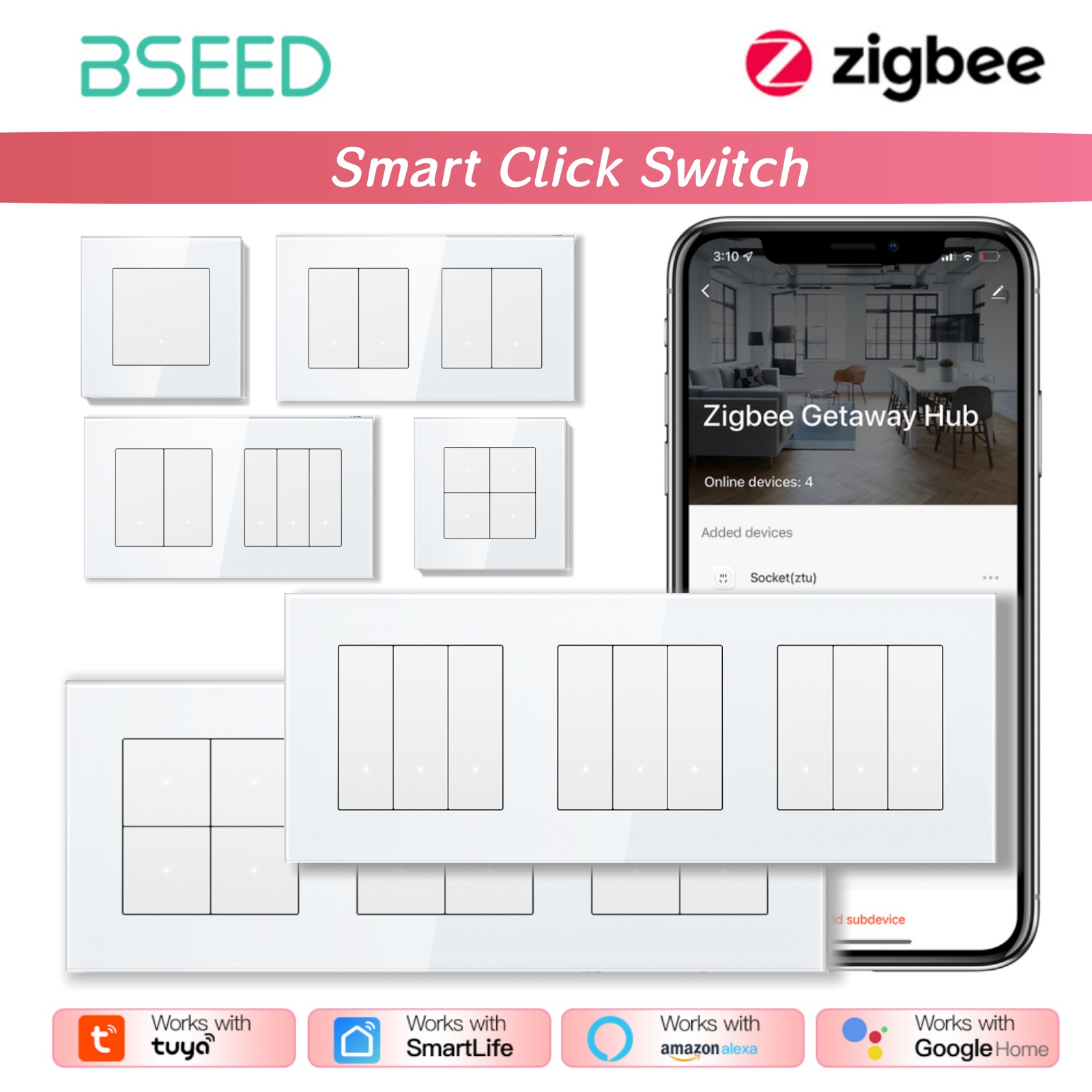 Smart Home Yellow - BSEED ZigBee クリックスイッチシリーズ ウォールスマートクリックライトスイッチ イエローバックライトガラスフレーム Tuya