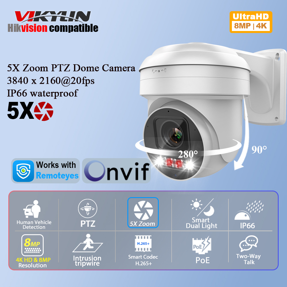 Smart Home Microsoft - Vikylin 8MP IPセキュリティカメラ PTZ 5倍光学ズーム 双方向音声