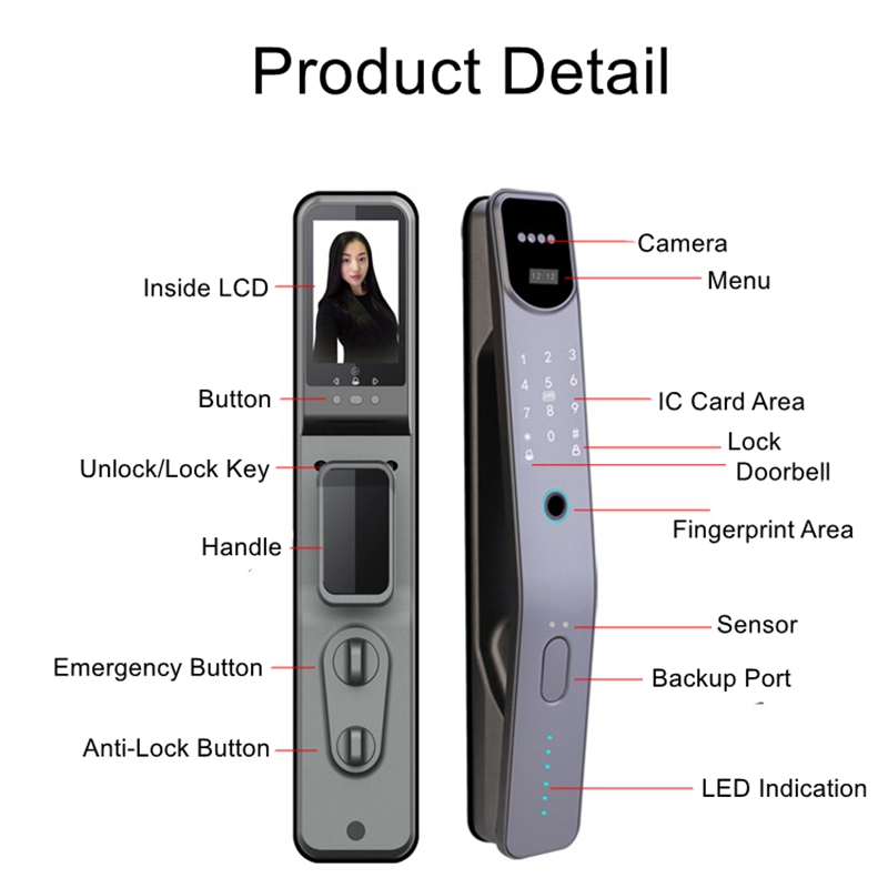 Tuya-電子指紋スマートドアロック,3D,顔認識,アプリケ - Smart Home Door Lock のレビューと価格